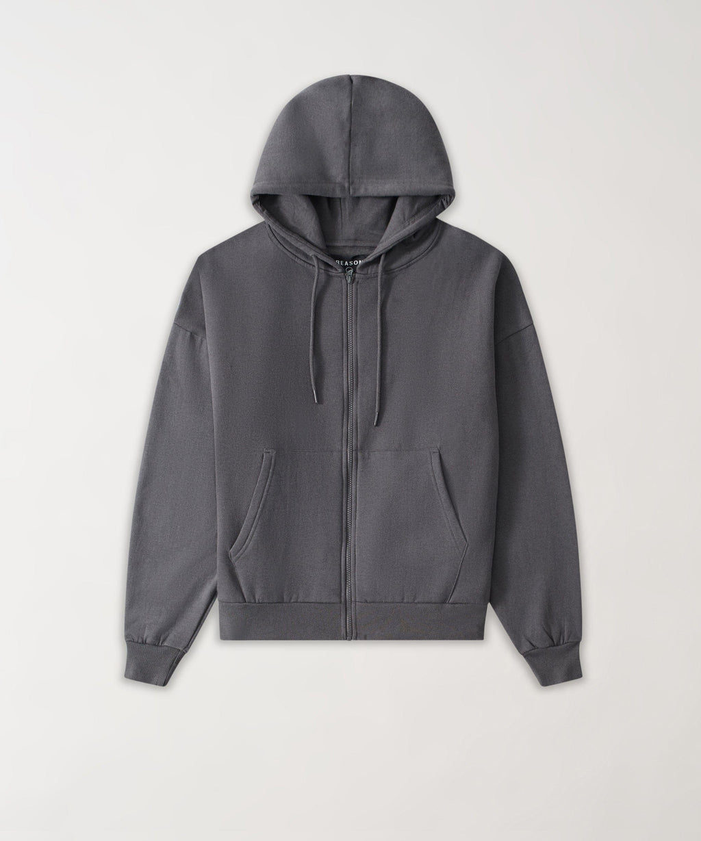 Essential Boxy Fit Zip Up Hoodie - Dark Grey