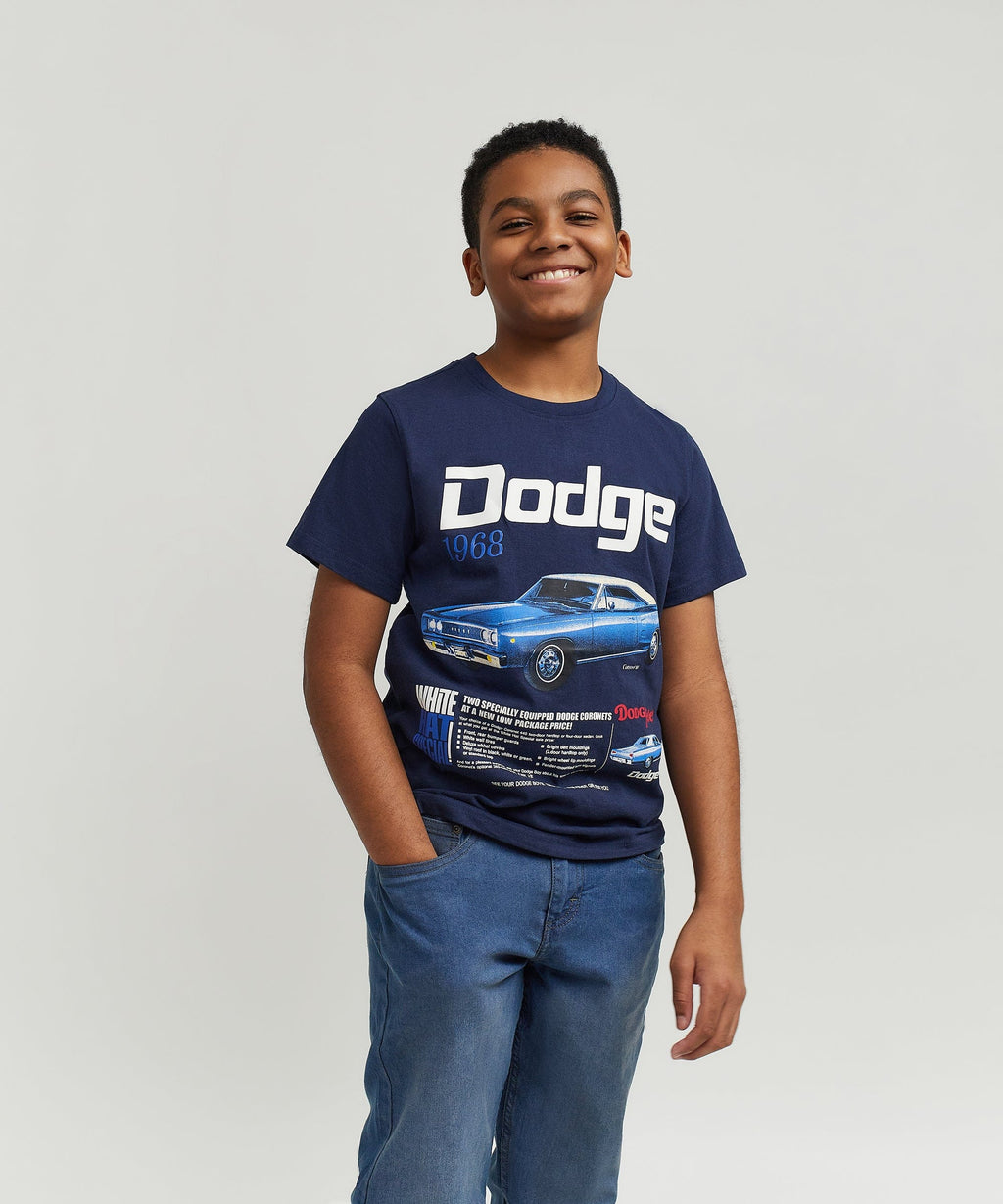 Dodge White Hat Special Kid's Graphic Short Sleeve Tee - Dark Blue