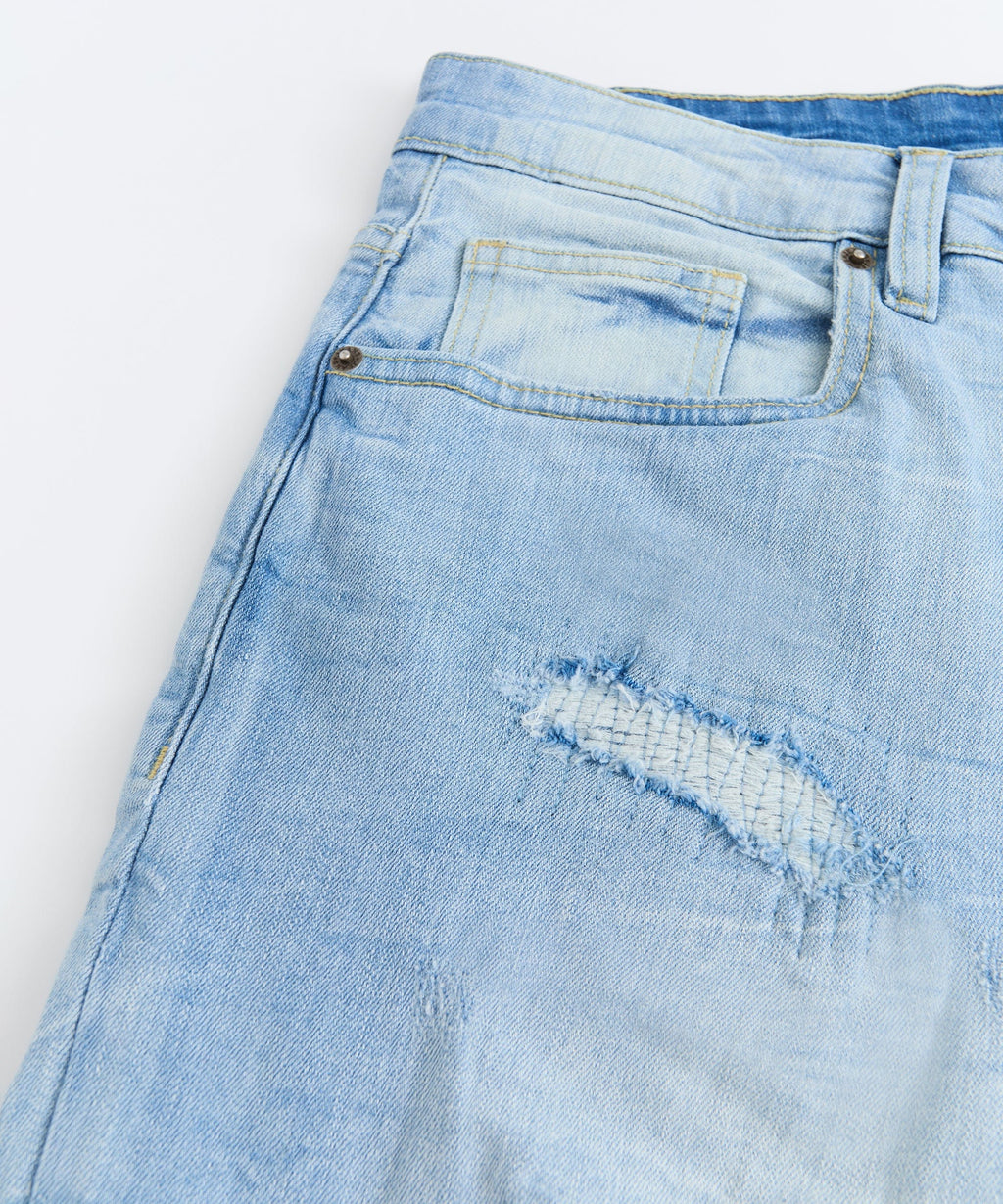 Dunes Rip and Repaired Denim Shorts - Medium Blue