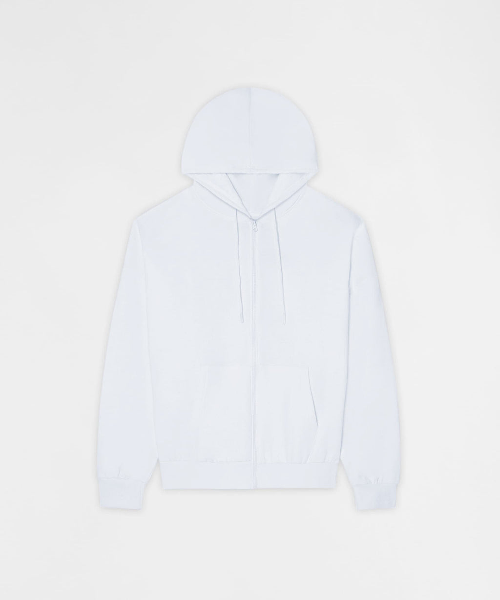 Essential Boxy Fit Zip Up Hoodie - White