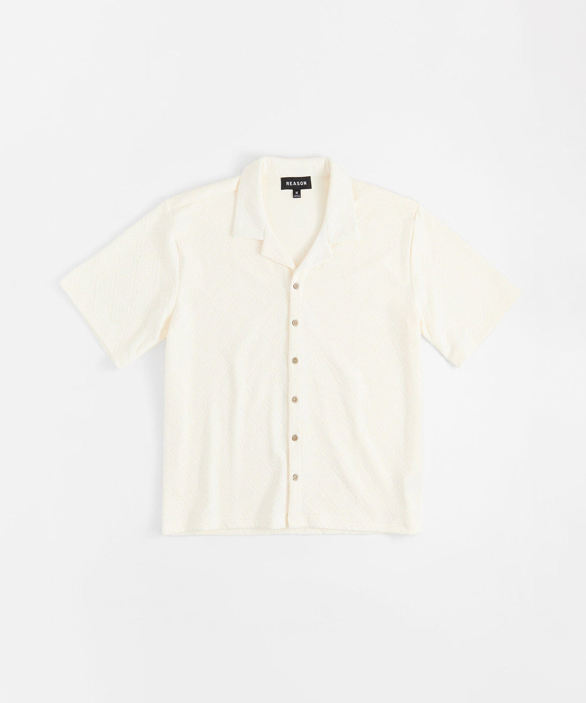 Essential Button-Down Textured Short Sleeve Shirt - Beige
