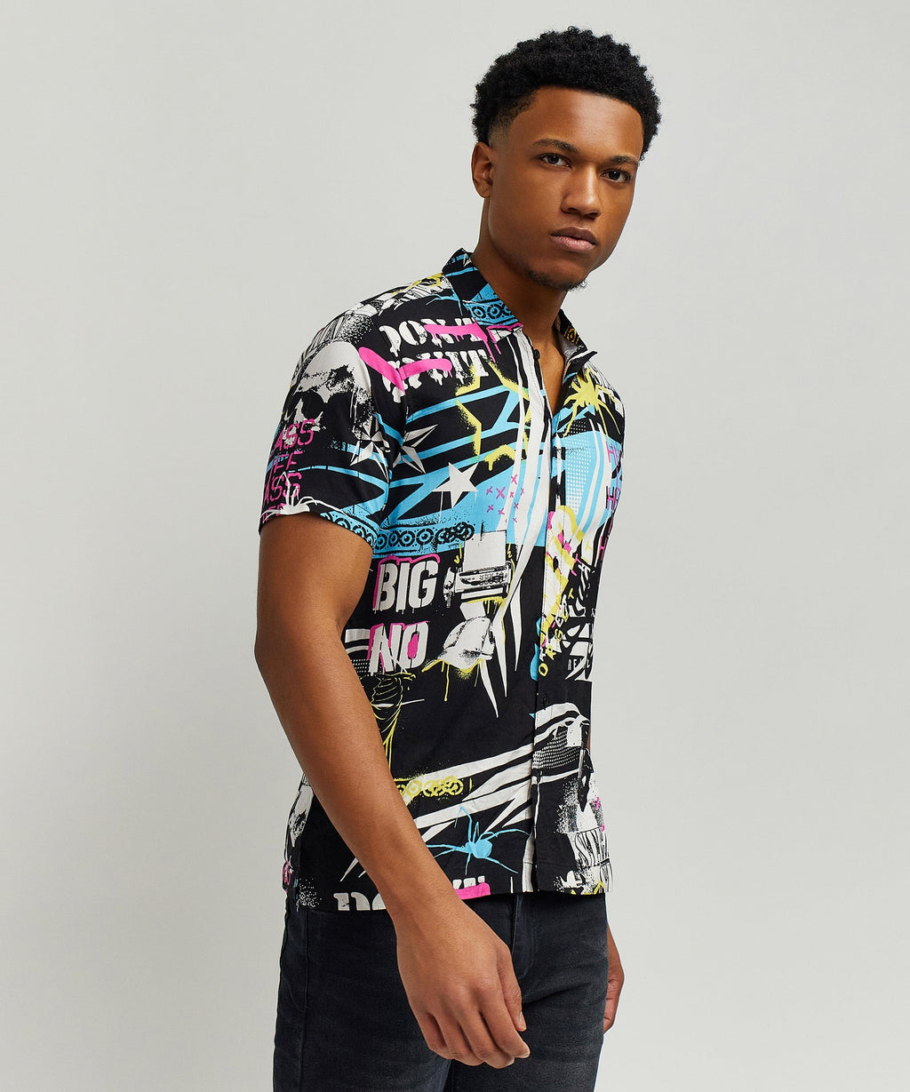 Don't Quit Button Down Short Sleeve Shirt - Black