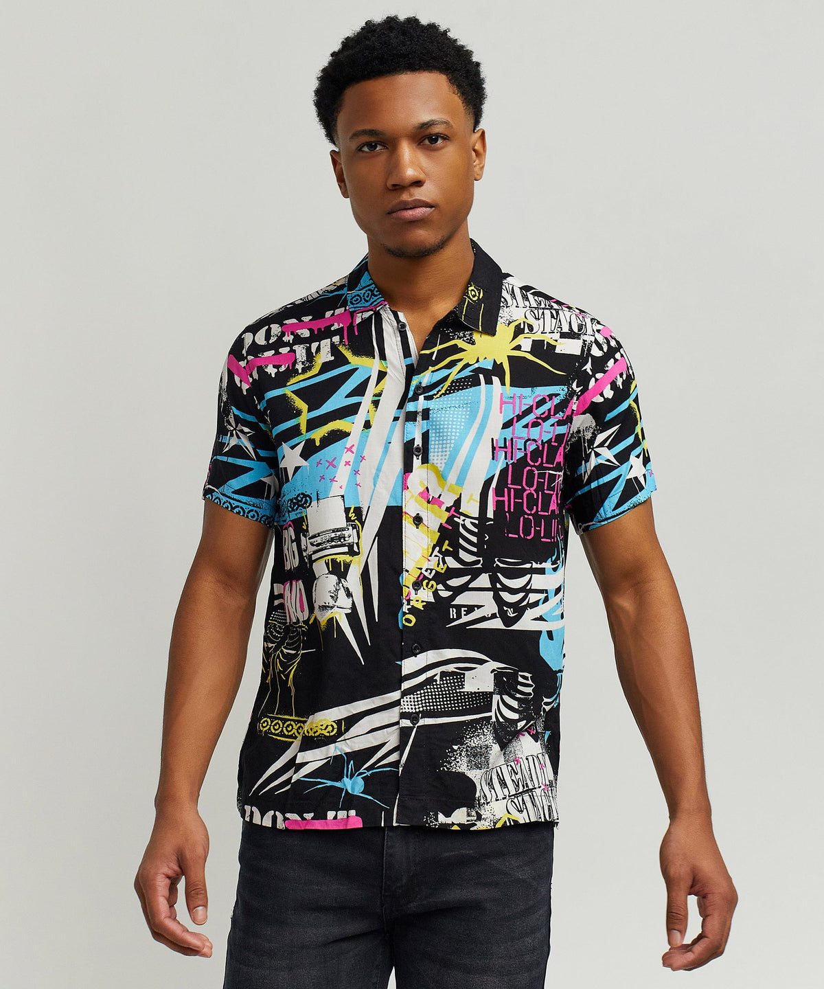 Don't Quit Button Down Short Sleeve Shirt - Black